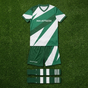 Custom Green <b>White</b> Breathable 100% Polyester Soccer Football Uniform Set Short Sleeve Jersey Shorts Striped <b>Socks</b> Team - Product Image 6