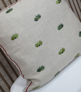 Natural Linen Embroidered Green Leaf Cushion Cover <b>Red</b> Piping Decorative <b>Throw</b> Pillow Case Botanical Home Sofa Decor Supplier - Product Image 2