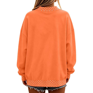เสื้อสเวตเชิ้ตสีส้มขนาดใหญ่พิเศษพร้อมขอบลายจุดและลายพิมพ์ "BOO" เสื้อคอกลมแขนยาวสำหรับผู้หญิงสำหรับวันฮาโลวีน - Product Image 3