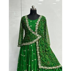 ROBE DE TRAVAIL EN DENTELLE À BRODERIE GEORGETTE ATTACHÉE VERT - Product Image 2