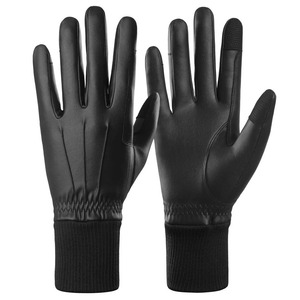 Guantes de Cuero para Dedos Completos, Térmicos, Aislantes, de Invierno, Unisex, para Ciclismo, con Cierre de Tirón, Negros y con Pantalla Táctil - Product Image 4
