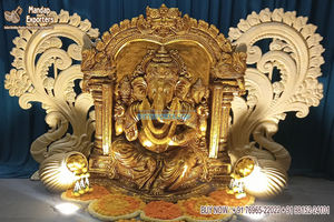 Décor d'entrée de salle de Banquet de mariage srilankan avec Ganesha Ganesha doré pour Statue de Ganesha en fibre d'entrée de mariage pour mariage - Product Image 3