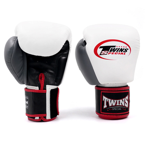 Guantes de Boxeo Profesionales Transpirables Twins, Negros, Grises y Blancos, de Cuero Original, que Absorben la Humedad, con Logotipo Personalizado OEM - Product Image 1
