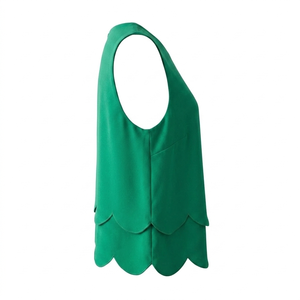 Débardeur court sans manches personnalisé à ourlet festonné superposé pour femme, 100 % polyester, séchage rapide, respirant, chic et décontracté, service OEM - Product Image 6