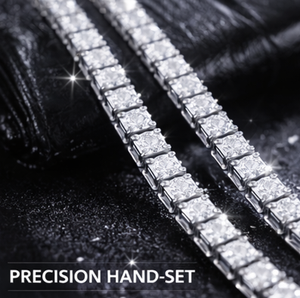 Collar de cadena de tenis de lujo con incrustaciones de moissanita y circonita cúbica (CZ) de 5mm, de Plata Tai / Acero Inoxidable, Joyería Hiphop para Hombre y Mujer, Bañado en Plata - Product Image 2