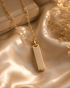 Pendentif barre en diamant, bijoux minimalistes sertis de diamants pavés - Product Image 1