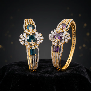 Lux Imitation Rhodium Plated Brass Cubic Zirconia <b>Bangle</b> <b>Bracelet</b> Luxury Zircon Kada Wedding Women Multi Color Crystal Charm - Product Image 1