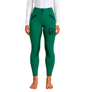 Leggings d'équitation vert émeraude pour femmes, taille haute, pantalon d'équitation extensible avec grip en silicone et poches intégrées - Product Image 1