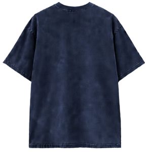 Vintage Washed <b>Navy</b> <b>Blue</b> Oversized Cotton T <b>Shirt</b> with Embroidered Chest Logo Unisex Streetwear Tee - Product Image 2