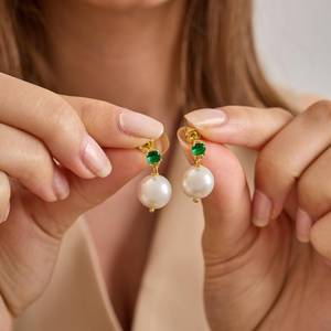Boucles d'oreilles pendantes en perles de pierres de naissance, argent sterling 925 plaqué or 14 carats, bijoux personnalisés pour femme, cadeau - Product Image 2