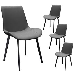 Set Moderno di 4 Sedie da Pranzo in Pelle PU Grigia con Gambe in Metallo per Cucina, Ristorante, Soggiorno e Sala Riunioni - Product Image 1