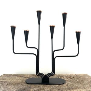 Candelabro Moderno de Metal Negro de 6 Brazos, Portavelas de Mesa, Candelabro de Hierro Minimalista Nórdico para Decoración de Bodas, Hogar y Fiestas - Product Image 1