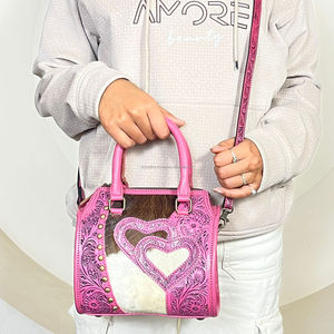 Nouveau Sac de Voyage Grande Capacité en Cuir de Vachette Façonné à la Main 20206, Sac Polochon Cœur en Peau de Bœuf avec Poils, Tendance Cowgirl pour Femme - Product Image 2