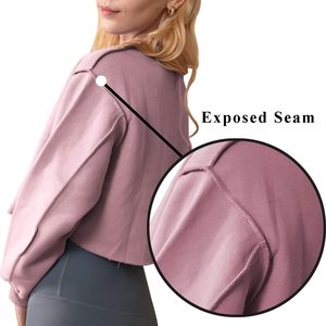 Sweat-shirts pour femmes en coton 100% uni, à manches longues, coupe ample, style crop top - Product Image 3