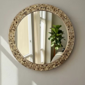 Luxury Modern Design Handmade Horn <b>Mosaic</b> Wall <b>Mirror</b> Elegant Natural Horn Inlay Decorative <b>Mirror</b> for Home Office Weddings - Product Image 1
