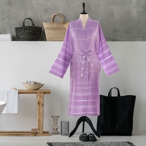 Venta al por mayor 100% Albornoz de algodón para mujeres logotipo personalizado lujo Unisex manga larga Hotel Spa Kimono bata ropa de dormir sin estampado Floral - Product Image 4