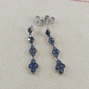 Boucles d'oreilles pendantes de luxe en argent 925, diamants naturels bleus rehaussés, faites à la main, bijoux fins, cadeau pour femme, 1,21 ct - Product Image 4