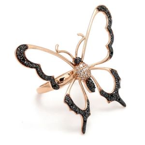 Bague en argent sterling plaqué or rose avec motif papillon, pierre naturelle taille brillant, 8 grammes, accent noir, pour femme, luxe, usage quotidien - Product Image 4