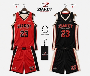 Jersey Basket Rajut Rib Kerah Bulat Merah Putih-Hitam Kustom Terlaris Industri Grosir Langsung - Product Image 6