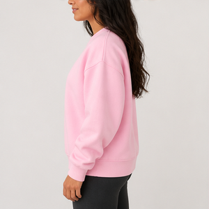 Women's Light <b>Pink</b> Multicolor Varsity Letter Crewneck <b>Sweatshirt</b> Oversized Long Sleeve Custom Logo Pullover Wholesale - Product Image 2