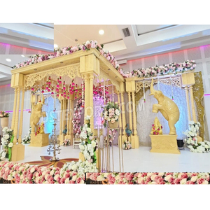 Amazing Triple Pillars Wedding Vidhi Mandap USA Classy Ganesha Theme Wedding Mandapam Traditional Wooden Look FRP Mandaps Canada - Product Image 1