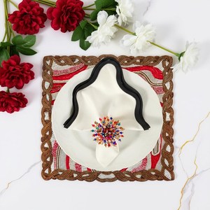 Mantel individual cuadrado de tela hecho a mano, diseño abstracto con cuentas rojas, tapete decorativo oriental para mesa - Product Image 4
