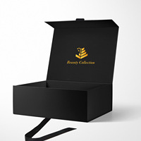 Boîte cadeau rigide en papier noir avec logo personnalisé en feuille d'or, matériaux recyclés de luxe, fermeture magnétique