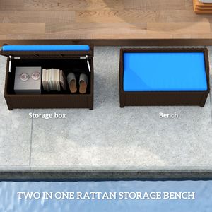 Panca portaoggetti in vimini blu per esterni con cuscino, per uso interno ed esterno - Product Image 4