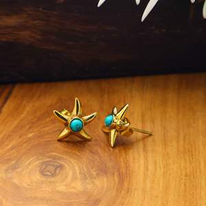 Pendientes de Estrella de Mar Chapados en Oro, Fabricante de Joyería de Pendientes de Estrella de Mar con Piedras Preciosas de Piedra Lunar Personalizadas, Proveedor de Jaipur, India - Product Image 1