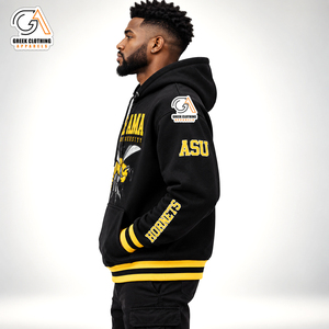 เสื้อฮู้ดสีดำ Alabama State University Hornets สำหรับผู้ชาย ผ้าฟลีซลำลอง พิมพ์ลายโลโก้ผึ้งสีเหลืองด้านหน้า ทรงปกติ ใส่ได้ในฤดูใบไม้ร่วง - Product Image 3