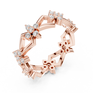 Bague en or rose à diamant taille ovale, bijou de mariée géométrique, alliance pour mariage, cadeau de fête, luxe, or rose, motif floral géométrique en grappe - Product Image 3