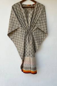 Nuevo Kaftán con Estampado Animal, Cuello en V, Cordón Ajustable, Estilo Flare, de Algodón Suave Indio, con Encaje, Largo, para Playa o Dama de Honor - Product Image 5