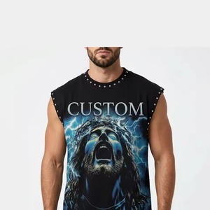 Custom Rhinestone Graphic <b>Tank</b> <b>Top</b> 100% Cotton Jersey Soft Fabric <b>Vintage</b> Style Sleeveless T Shirt Unisex Streetwear OEM Wholesa - Product Image 6