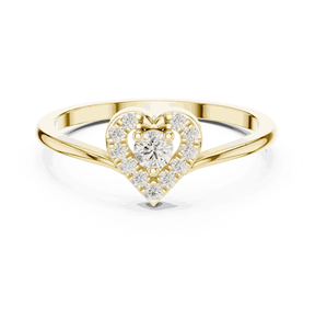 Anillo de Oro Amarillo Sólido de 14K con Diamante de Corte Redondo en Forma de Corazón, Joyería de Compromiso y Boda para Mujer, Diamante Cultivado - Product Image 1