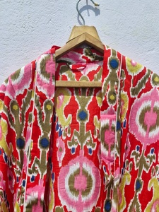 Robe Kimono en Coton Imprimé Abstrait Indigo pour Femme, Cache-maillot de Plage Léger, Peignoir Décontracté, Robe Cache-cœur - Product Image 3