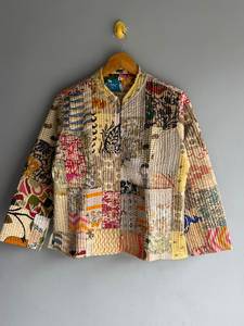 Chaqueta acolchada de algodón con patchwork para mujer, cuello mandarín, manga larga, ropa exterior informal de otoño, bordado a mano, cierre con botones, regalo. - Product Image 1