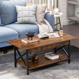 2-Tier Industrial Rectangular Coffee Table with Practical Storage <b>Shelf</b> - Product Image 3