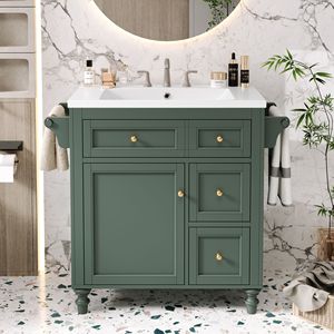 Mobile bagno moderno da 30 pollici con lavabo singolo integrato e 2 cassetti contenitore - Product Image 1