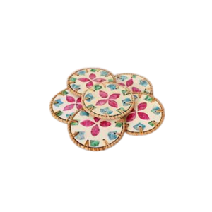 Posavasos de Concha Colorido Estilo Costero - Tapete Protector Envolvente de Ratán - Protector de Bebidas Artesanal de Nácar - Product Image 2