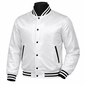 Veste universitaire blanche pour homme avec bordure noire, col rabattu, coupe classique, polyester, vêtement décontracté pour l'automne - Product Image 3