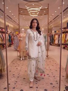 Premium Silk Farshi Palazzo Suit Set for Women with <b>Sequins</b> Embroidery Diamond Handwork Moti Latkan Border and Designer Dupatt - Product Image 1