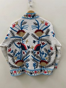 Veste en coton brodée florale bohème, col rabattu, manches longues, vêtements d'extérieur décontractés pour femmes, printemps - Product Image 4