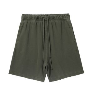Pantalones Cortos Deportivos de Algodón 100% de Alta Calidad con Logotipo Personalizado, Bordado Desgastado, Color Negro Vintage, Lavado Ácido, para Hombre - Product Image 2