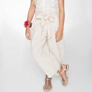 Ensemble en papier Style bohème pour enfants, haut à volants sans manches blanc, confortable, jambes larges, pantalon noué avec poches latérales - Product Image 4
