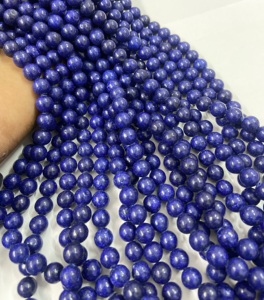 Perles rondes en Lapis Lazuli teintées en usine, pierres précieuses rares, brins de 15,5 pouces - Product Image 6