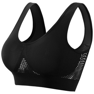 Women's Black <b>Racerback</b> Sports <b>Bra</b> Scoop Neck Mesh Panel Medium Support Yoga Seamless Breathable Solid Style - Product Image 1