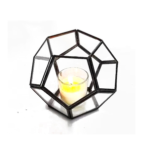 Bougeoir fini noir décoratif métal verre nouvelle décoration de Table Terrarium verre T lumière votive Design géométrique - Product Image 5