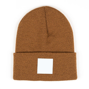 Acrylic/<b>Wool</b> Woven Label Cuff Winter Custom Unisex Adult Sublimation Printed Casual Outdoor Flat Knitted <b>Beanie</b> - Product Image 2