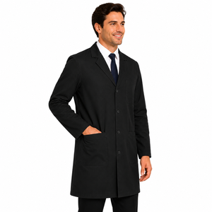 Bata de Laboratorio Negra para Hombre, Manga Larga, Cierre de Botones, Color Sólido, Algodón y Poliéster, Corte Regular, para Uso Hospitalario - Product Image 5