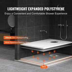 Kit de plato de ducha ligero de EPS de 60 x 38 pulgadas con desagüe de 6.3 pulgadas, 2 paños impermeables y kits de instalación para platos de ducha - Product Image 3